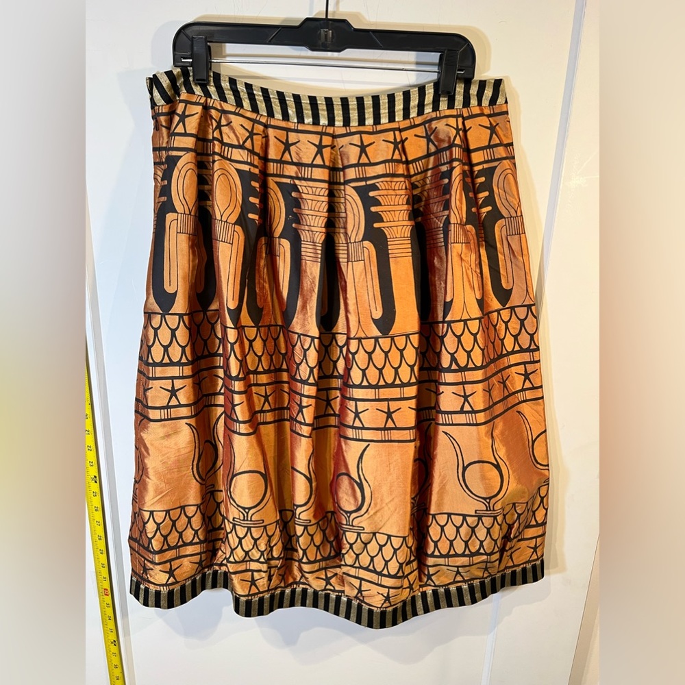 Silk Hand Painted hieroglyphics skirt limited edition pouf, contrast hem.